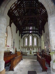 The aisle and altar in South Harting Church.